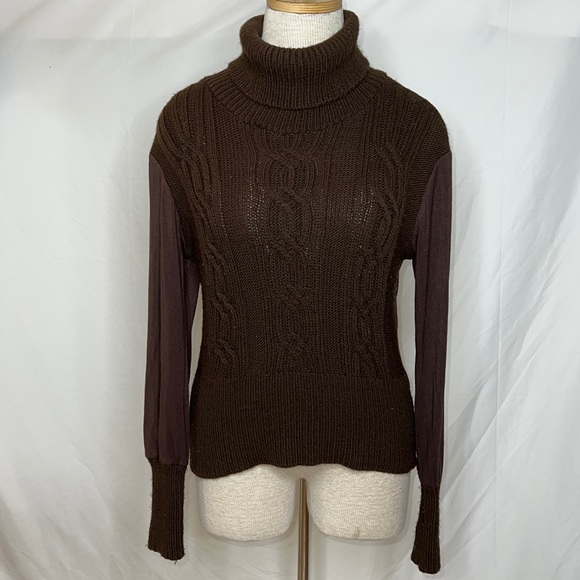 🔹 Porto Cervo Cable Knit Mixed Media Sweater Top - Picture 1 of 6